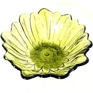 Vintage Indiana Glass Textured MCM Avocado Green Sunflower Bowl 7" Wide